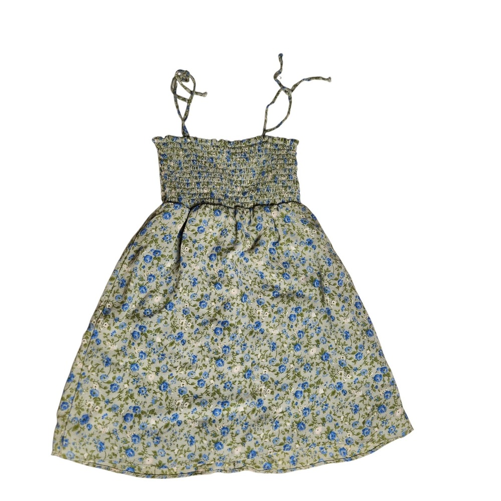 Reformation Sable Dress Girl's 2T Green Floral Smocked Tie Strap